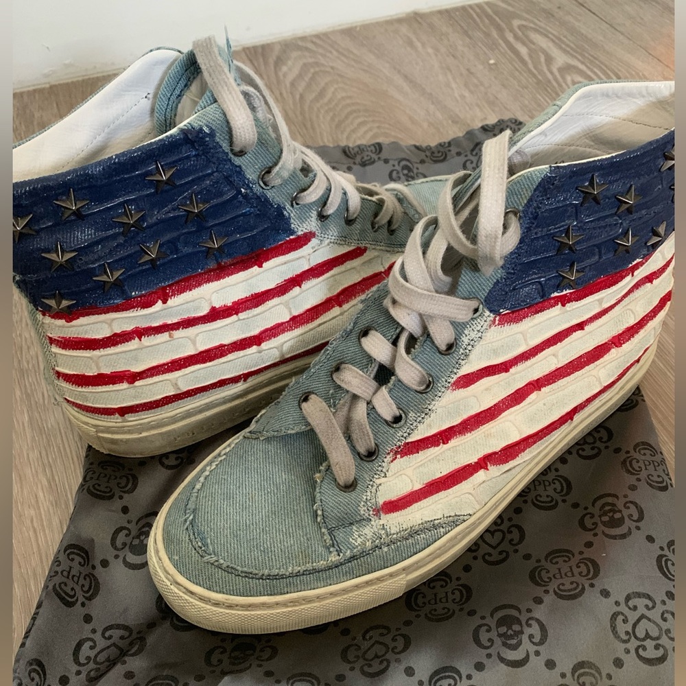 Philipp Plein Denim High Top Sneakers ‘USA’ size 40